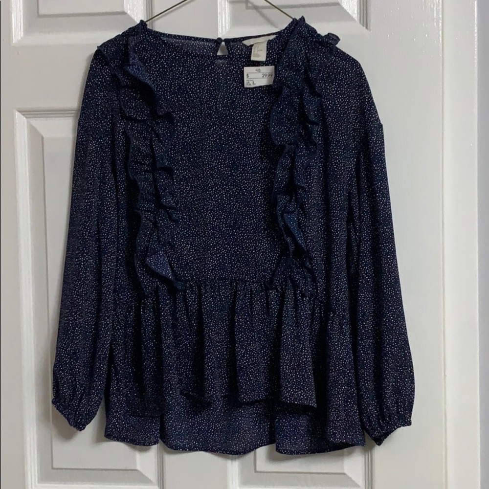 Navy blue with white print blouse